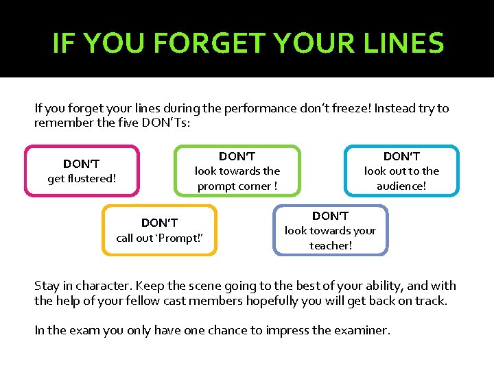 IF YOU FORGET YOUR LINES If you forget your lines during the performance don’t