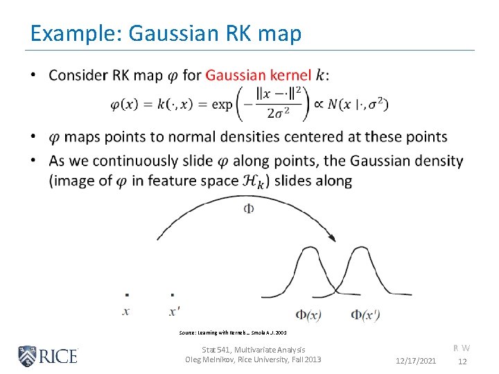 Example: Gaussian RK map • Source: Learning with Kernels… Smola A. J. 2001 Stat