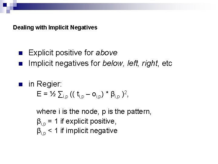 Dealing with Implicit Negatives n Explicit positive for above Implicit negatives for below, left,