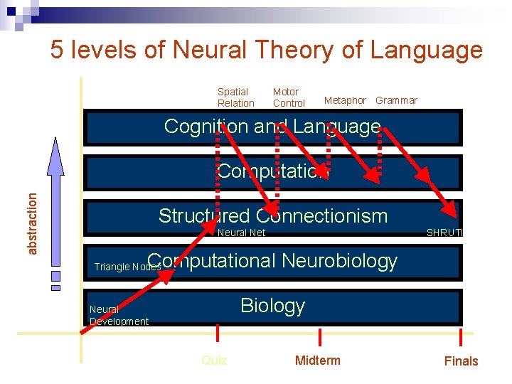 5 levels of Neural Theory of Language Spatial Relation Motor Control Metaphor Grammar Cognition