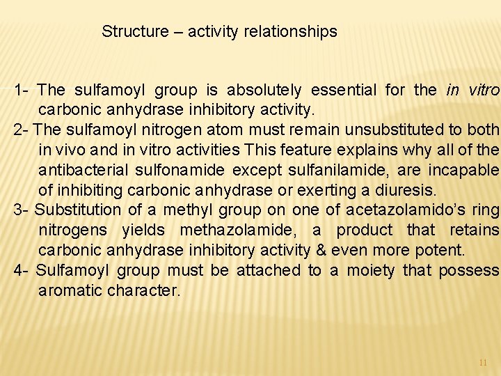 Structure – activity relationships 1 - The sulfamoyl group is absolutely essential for the