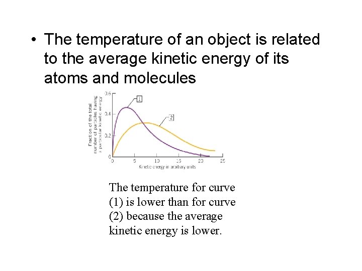  • The temperature of an object is related to the average kinetic energy