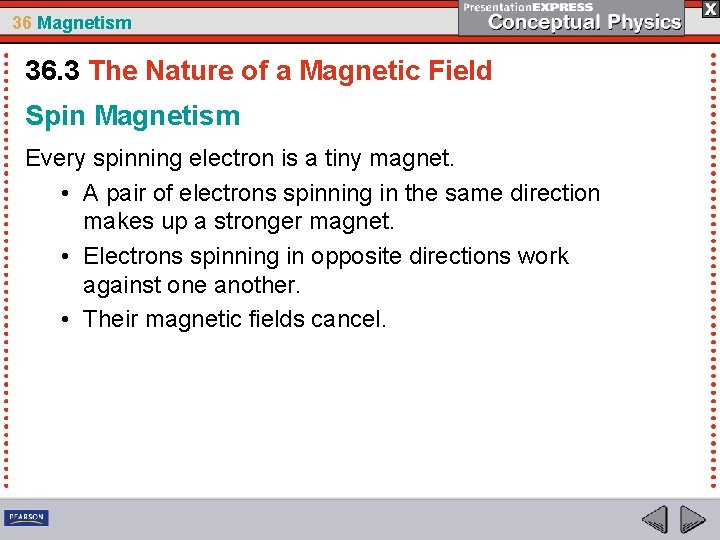 36 Magnetism 36. 3 The Nature of a Magnetic Field Spin Magnetism Every spinning