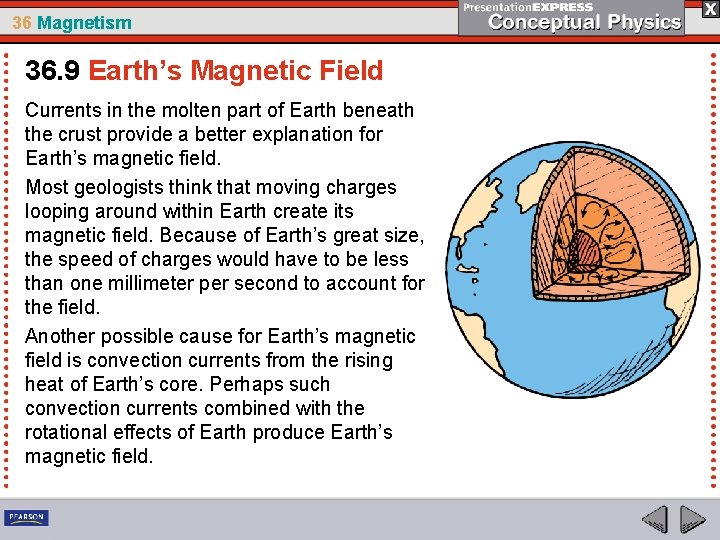 36 Magnetism 36. 9 Earth’s Magnetic Field Currents in the molten part of Earth