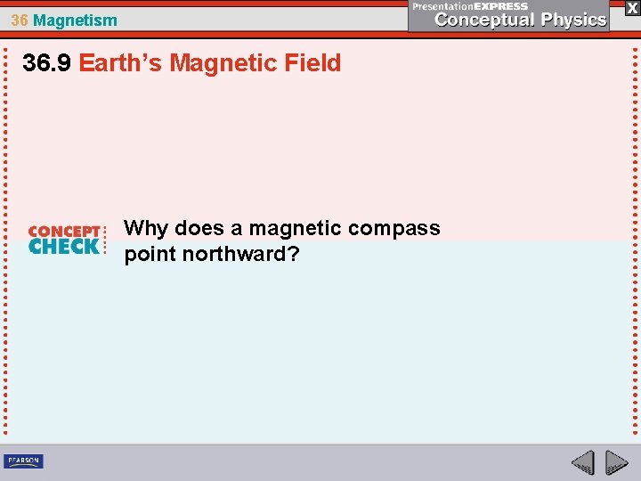 36 Magnetism 36. 9 Earth’s Magnetic Field Why does a magnetic compass point northward? 36 Magnetism 36. 9 Earth’s Magnetic Field Why does a magnetic compass point northward?