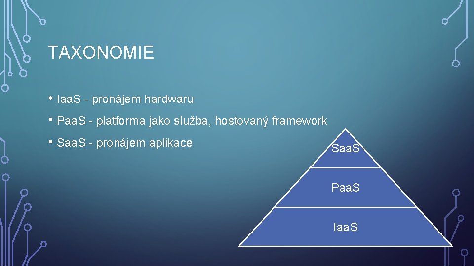 TAXONOMIE • Iaa. S - pronájem hardwaru • Paa. S - platforma jako služba,