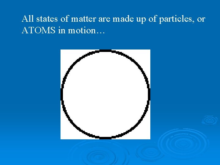 All states of matter are made up of particles, or ATOMS in motion… 