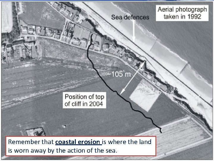 Remember that coastal erosion is where the land is worn away by the action