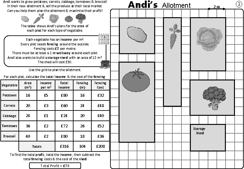 Andi wants to grow potatoes, carrots, cabbage, tomatoes & broccoli in their new allotment