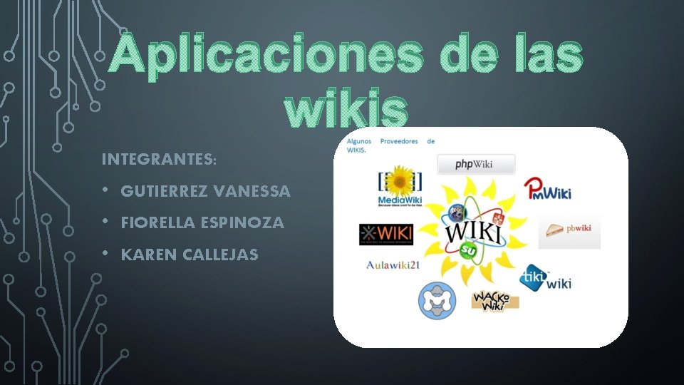 Aplicaciones de las wikis INTEGRANTES: • • • GUTIERREZ VANESSA FIORELLA ESPINOZA KAREN CALLEJAS