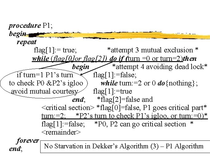 procedure P 1; begin repeat flag[1]: = true; *attempt 3 mutual exclusion * while