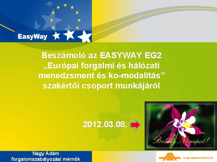Beszámoló az EASYWAY EG 2 „Európai forgalmi és hálózati menedzsment és ko-modalitás” szakértői csoport