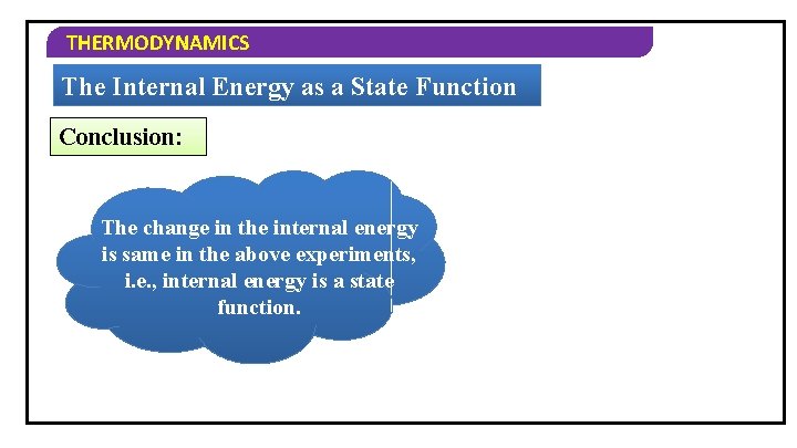 THERMODYNAMICS The Internal Energy as a State Function Conclusion: The change in the internal