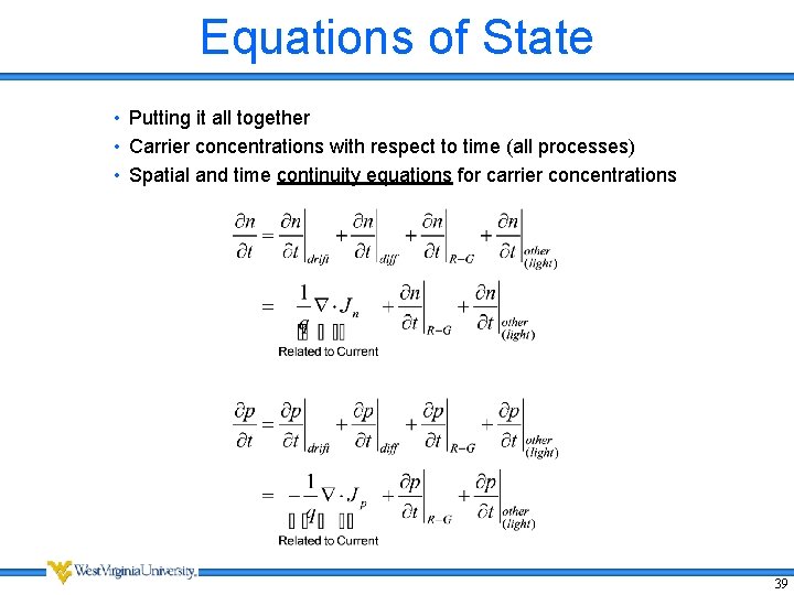 Equations of State • Putting it all together • Carrier concentrations with respect to
