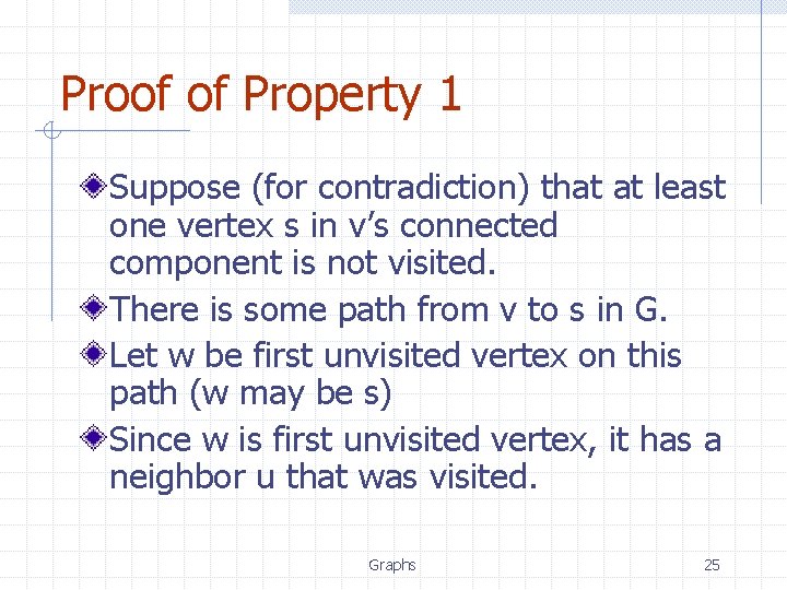 Proof of Property 1 Suppose (for contradiction) that at least one vertex s in Proof of Property 1 Suppose (for contradiction) that at least one vertex s in