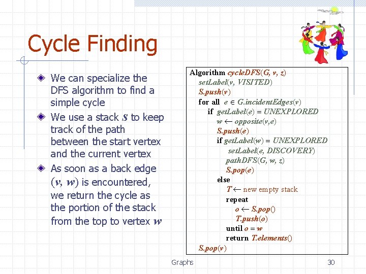 Cycle Finding We can specialize the DFS algorithm to find a simple cycle We Cycle Finding We can specialize the DFS algorithm to find a simple cycle We