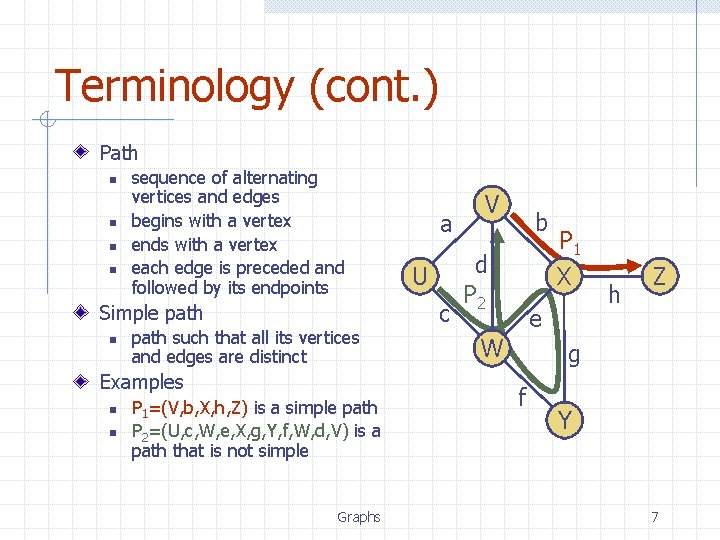 Terminology (cont. ) Path n n sequence of alternating vertices and edges begins with Terminology (cont. ) Path n n sequence of alternating vertices and edges begins with
