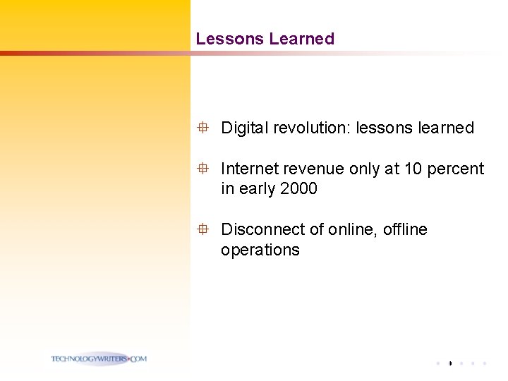 Lessons Learned Digital Presentation for Lessors com March 8 2001 Susan
