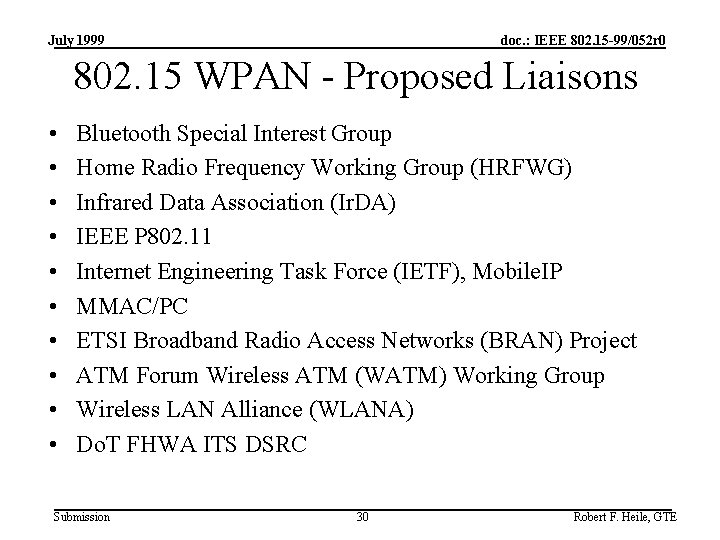 July 1999 doc. : IEEE 802. 15 -99/052 r 0 802. 15 WPAN -