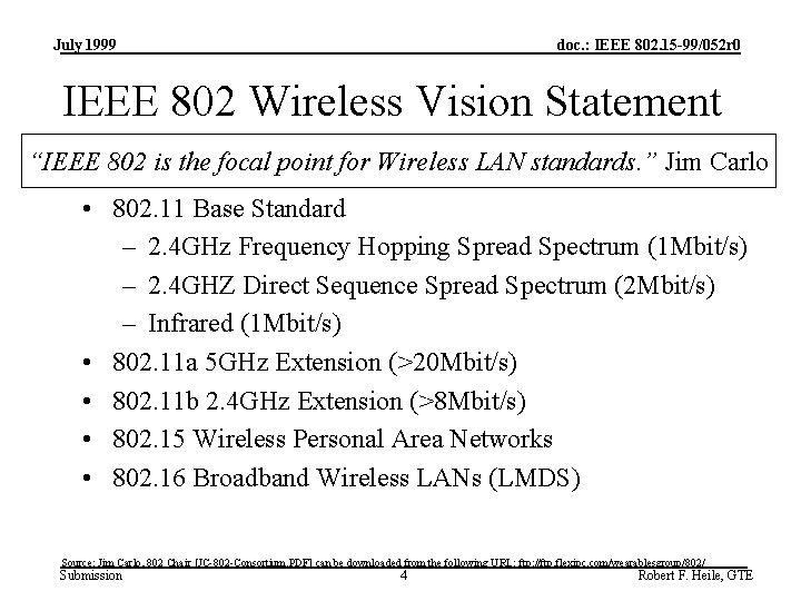 July 1999 doc. : IEEE 802. 15 -99/052 r 0 IEEE 802 Wireless Vision