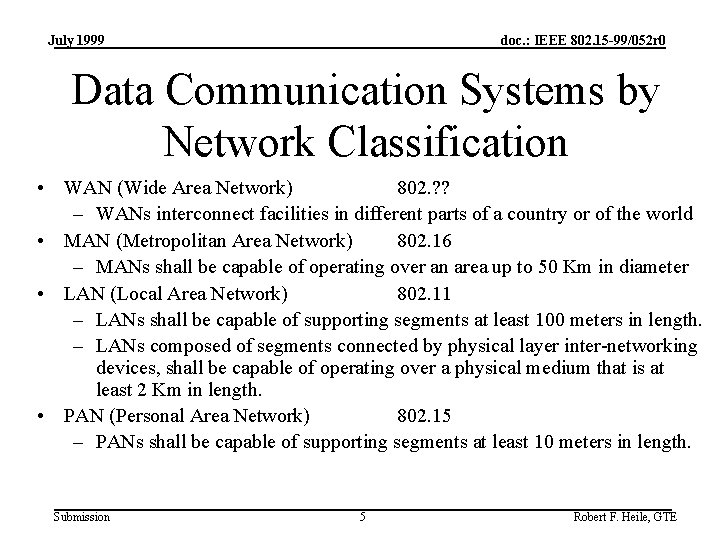 July 1999 doc. : IEEE 802. 15 -99/052 r 0 Data Communication Systems by