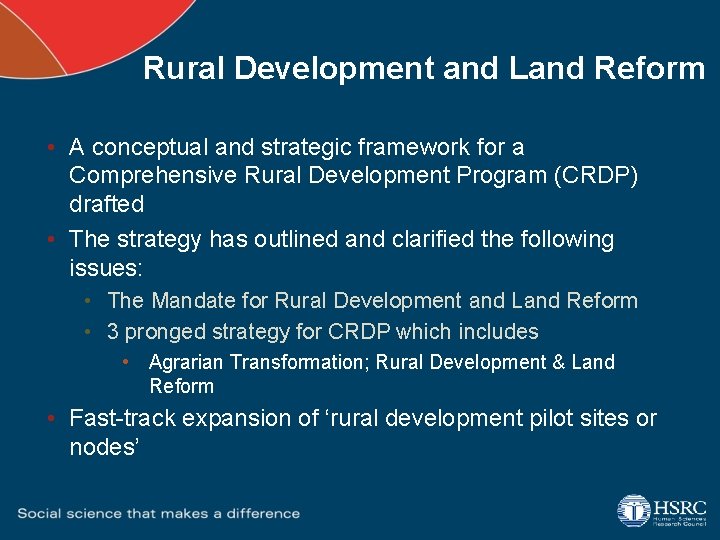 Rural Development and Land Reform • A conceptual and strategic framework for a Comprehensive