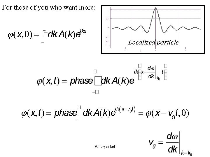 For those of you who want more: Localized particle Wavepacket 23 For those of you who want more: Localized particle Wavepacket 23