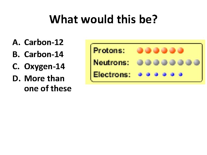 What would this be? A. B. C. D. Carbon-12 Carbon-14 Oxygen-14 More than one