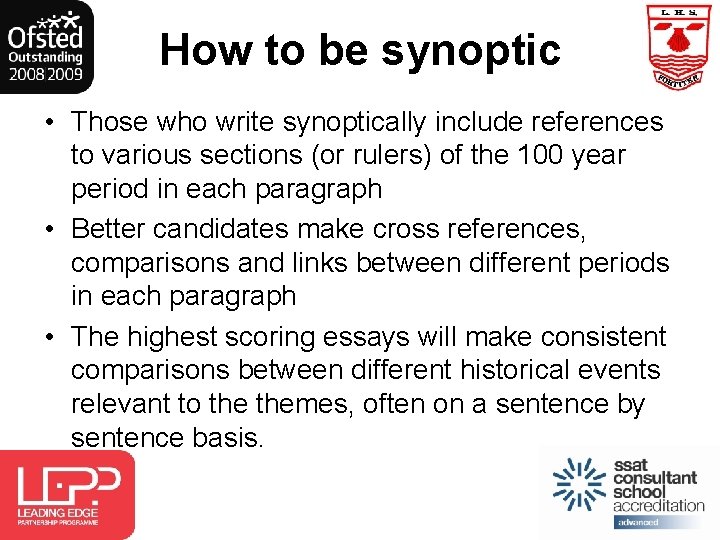 How to be synoptic • Those who write synoptically include references to various sections