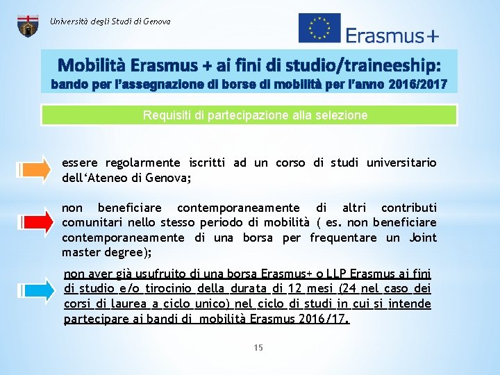 Università degli Studi di Genova Mobilità Erasmus + ai fini di studio/traineeship: bando per