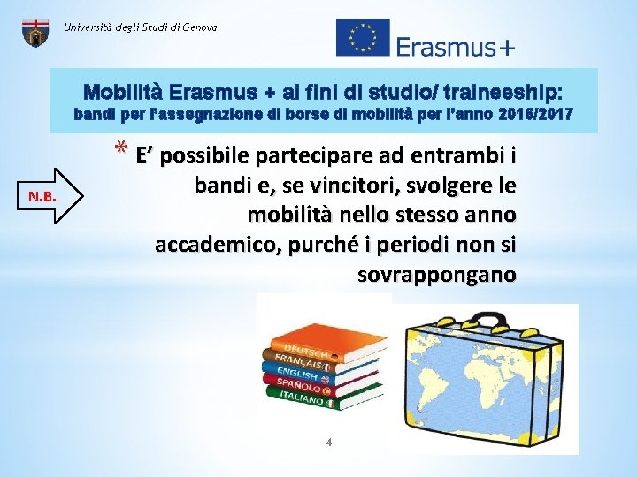 Università degli Studi di Genova Mobilità Erasmus + ai fini di studio/ traineeship: bandi