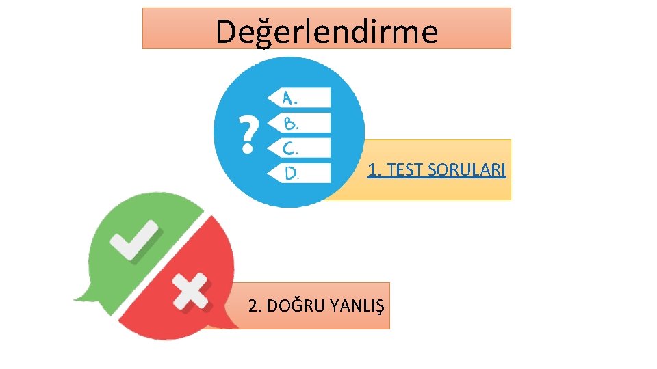 Değerlendirme 1. TEST SORULARI 2. DOĞRU YANLIŞ 