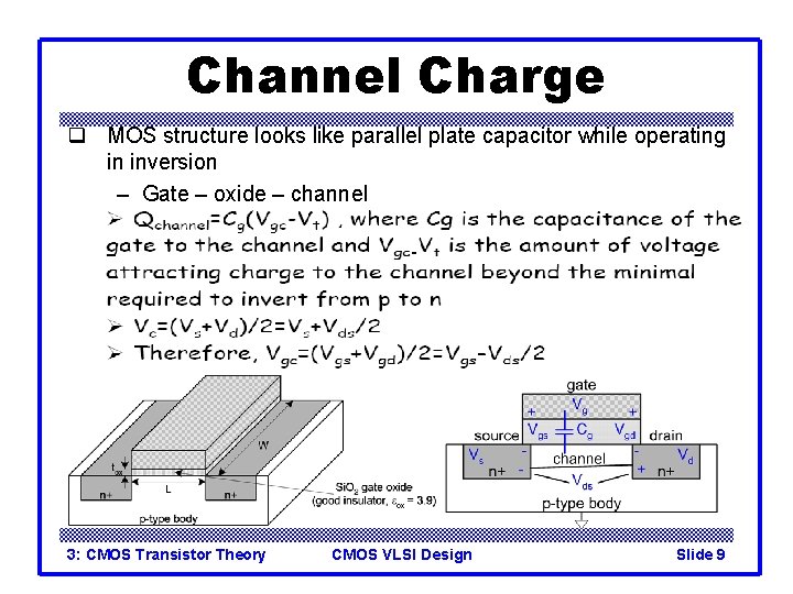 Channel Charge q MOS structure looks like parallel plate capacitor while operating in inversion