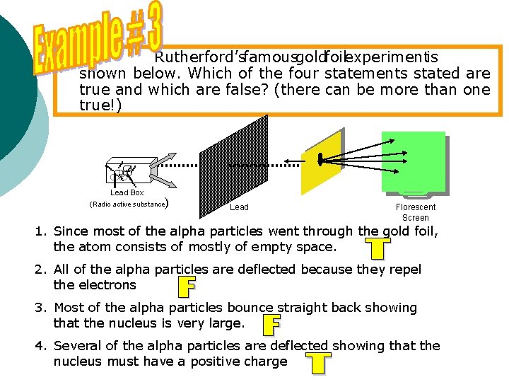 Rutherford’sfamousgoldfoilexperimentis shown below. Which of the four statements stated are true and which are