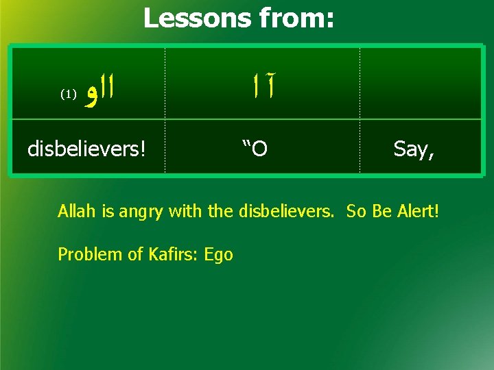 Lessons from: (1) ﺍﺍﻭ disbelievers! آﺍ “O Say, Allah is angry with the disbelievers.