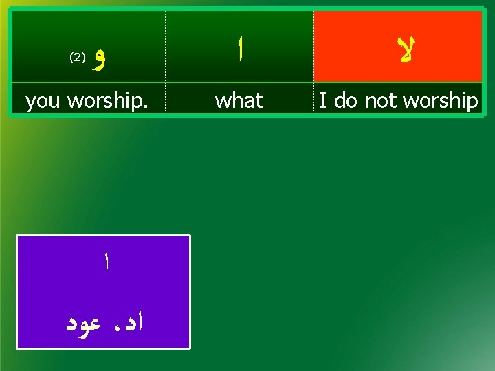 (2) ﻭ you worship. ﺍ ﻋﻭﺩ ، ﺍﺩ ﺍ what ﻻ I do not