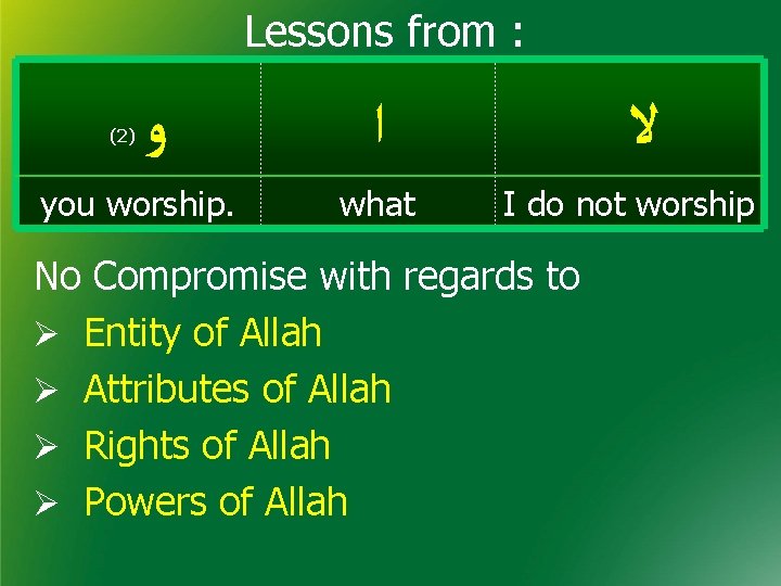 Lessons from : (2) ﻭ you worship. ﺍ what ﻻ I do not worship