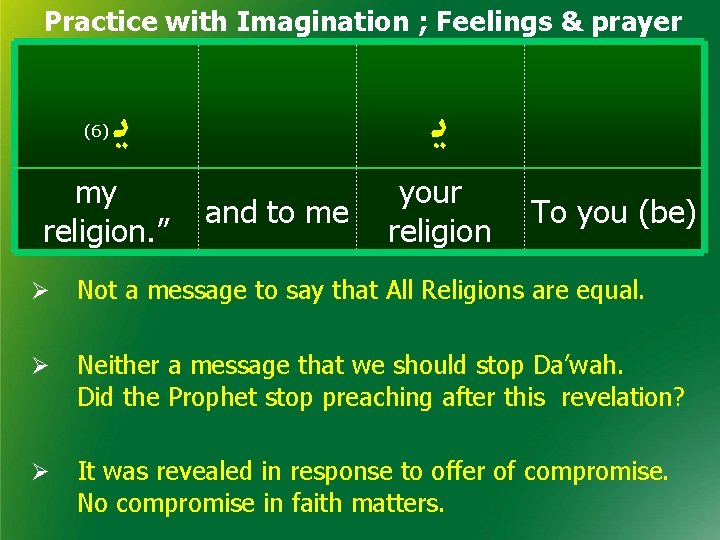 Practice with Imagination ; Feelings & prayer (6) ﻳ my religion. ” ﻳ and