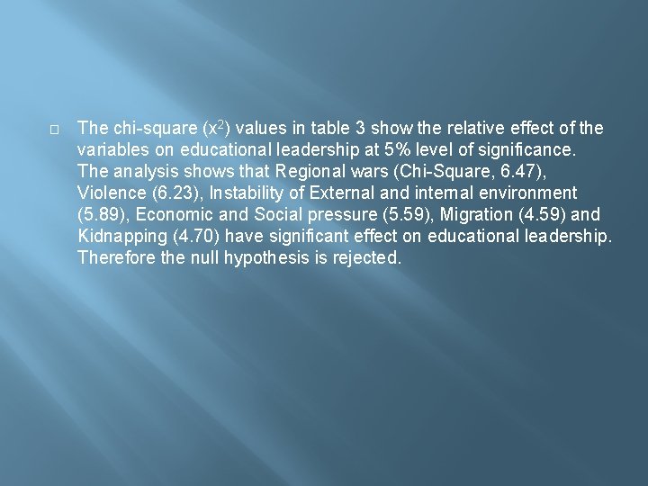 � The chi-square (x 2) values in table 3 show the relative effect of � The chi-square (x 2) values in table 3 show the relative effect of