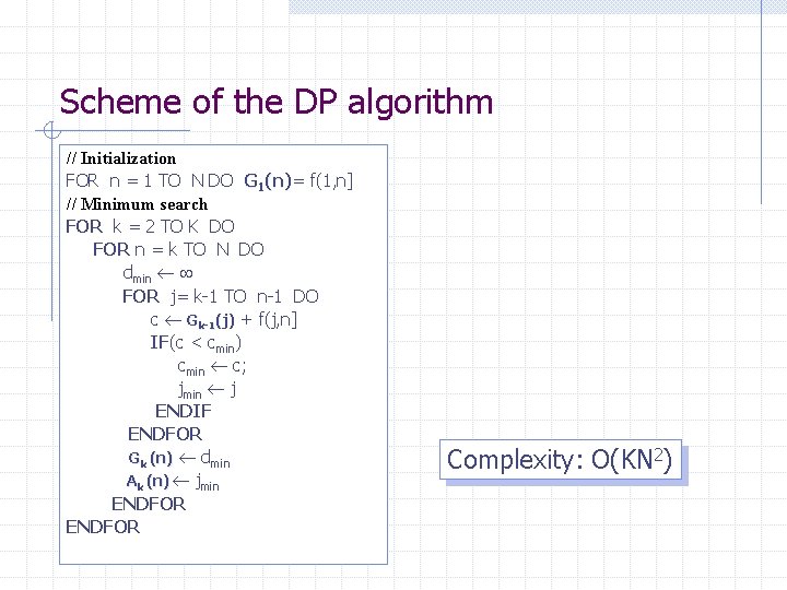 Scheme of the DP algorithm // Initialization FOR n = 1 TO N DO