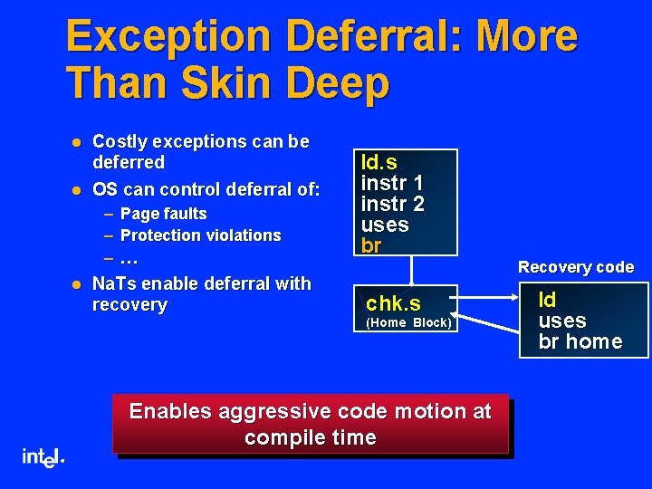 Exception Deferral: More Than Skin Deep l l Costly exceptions can be deferred OS