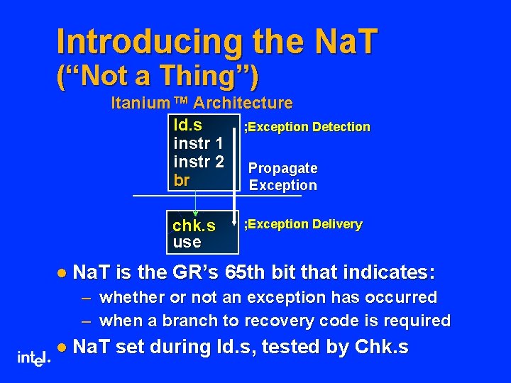 Introducing the Na. T (“Not a Thing”) Itanium™ Architecture ld. s ; Exception Detection