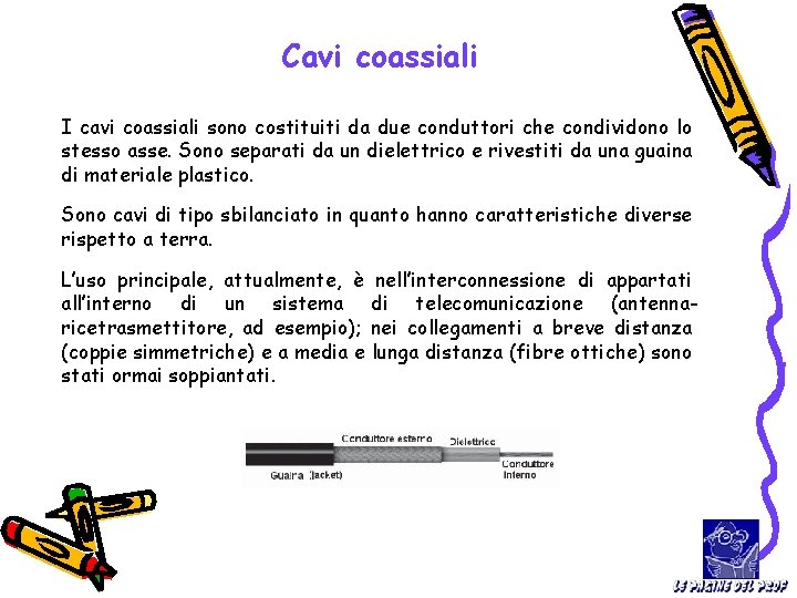 Cavi coassiali I cavi coassiali sono costituiti da due conduttori che condividono lo stesso