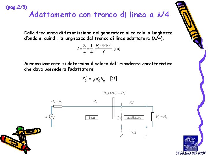 (pag. 2/3) Adattamento con tronco di linea a λ/4 Dalla frequenza di trasmissione del