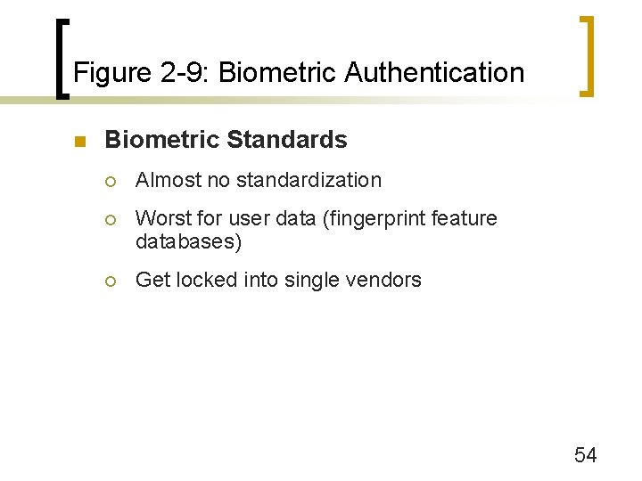Figure 2 -9: Biometric Authentication n Biometric Standards ¡ Almost no standardization ¡ Worst