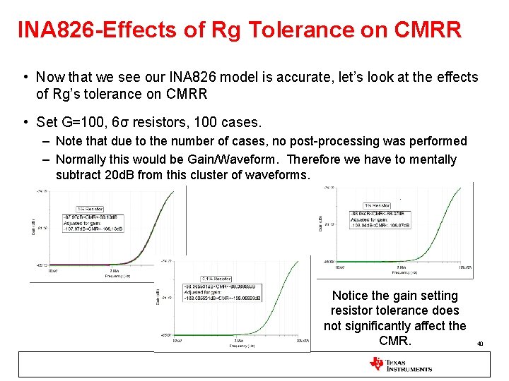 INA 826 -Effects of Rg Tolerance on CMRR • Now that we see our