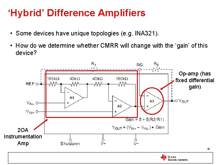 ‘Hybrid’ Difference Amplifiers • Some devices have unique topologies (e. g. INA 321). •