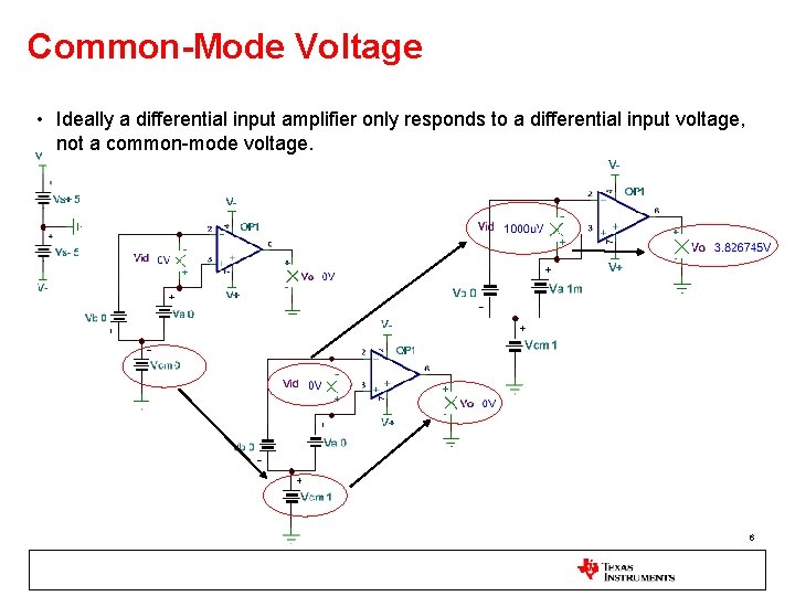 Common-Mode Voltage • Ideally a differential input amplifier only responds to a differential input