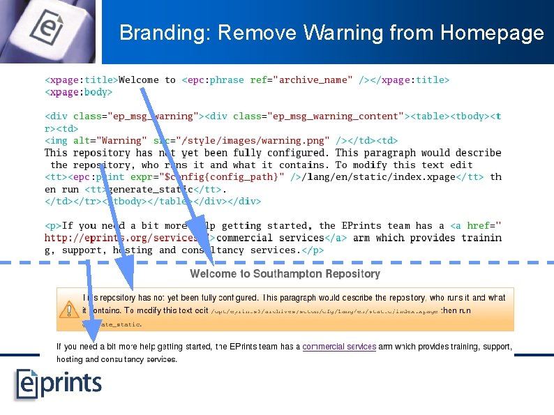 Branding: Remove Warning from Homepage 