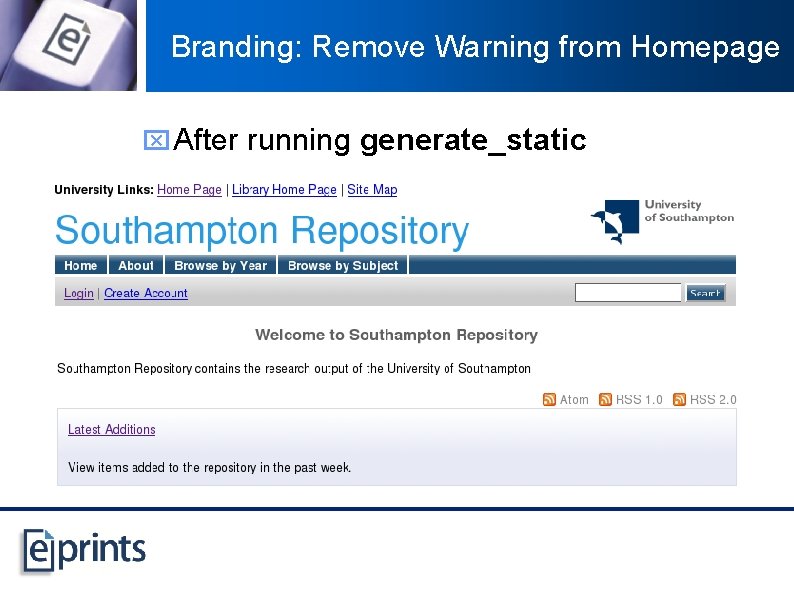 Branding: Remove Warning from Homepage x After running generate_static 